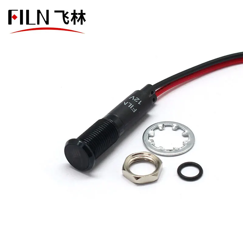 FILN 8mm Warning Dash board red yellow white blue green 12v led flat head indicator light with 20cm cable with symbol
