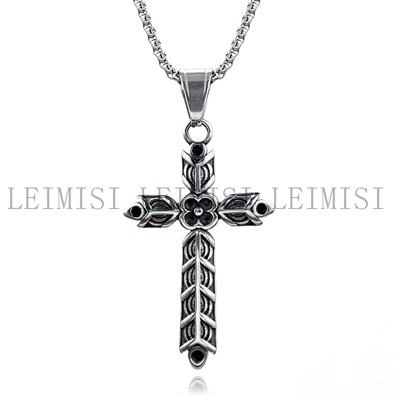 Stainless Steel Punk Jewelry Retro Christian Cross Stainless Steel Pendant Necklace Men Biker
