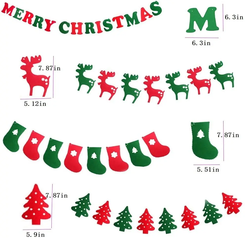 Merry Christmas Felt Banners Flags Hanging Garlands for Party Decoration Home Decor  Red Green Pennant Banners