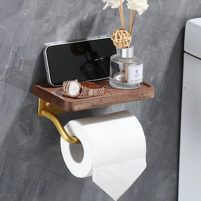 Wood toilet paper holder with shelf toilet tissue holder with shelf toilet paper roll holder