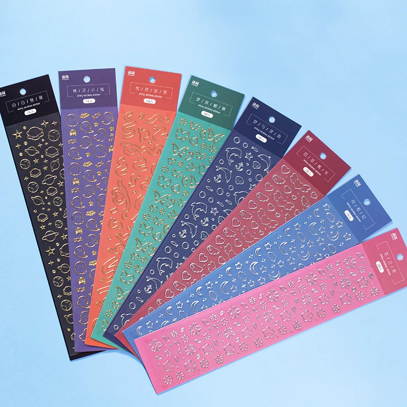 2pcs Stamping Gold Silver Series Stickers Korea Ins Hand Account Photo Album Diy Deco Material Stickers Stationery