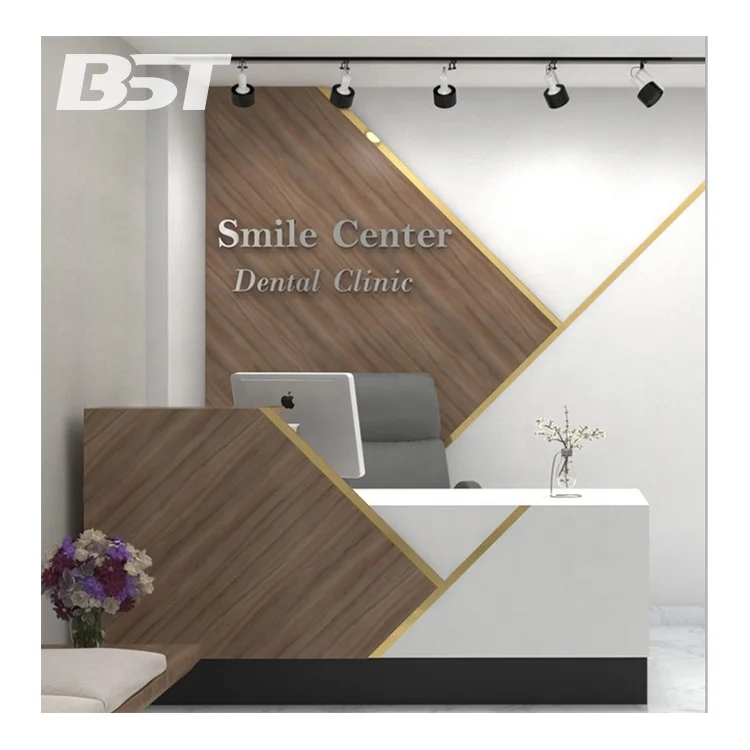 Luxury Design Wooden Decorate Dental Clinic Office Checkout Cashier Cash Counter Desk
