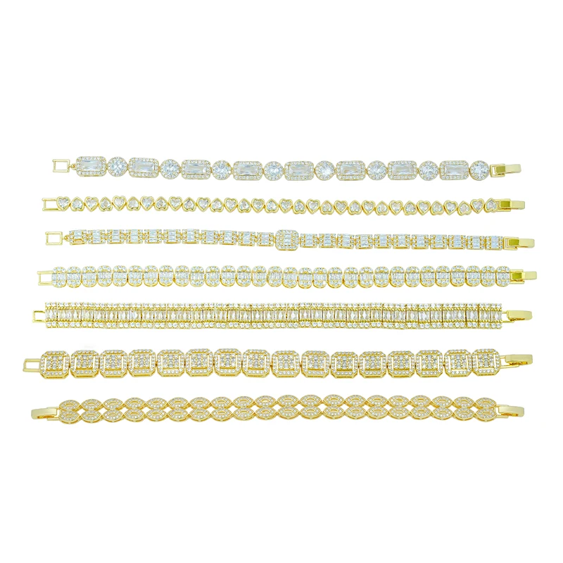 Luxury Iced Out 18K Gold Plated Brass Micro Paved Zircon Copper Adjust Beaded Charm CZ Cuban Chain Tennis Bracelet For Men Women