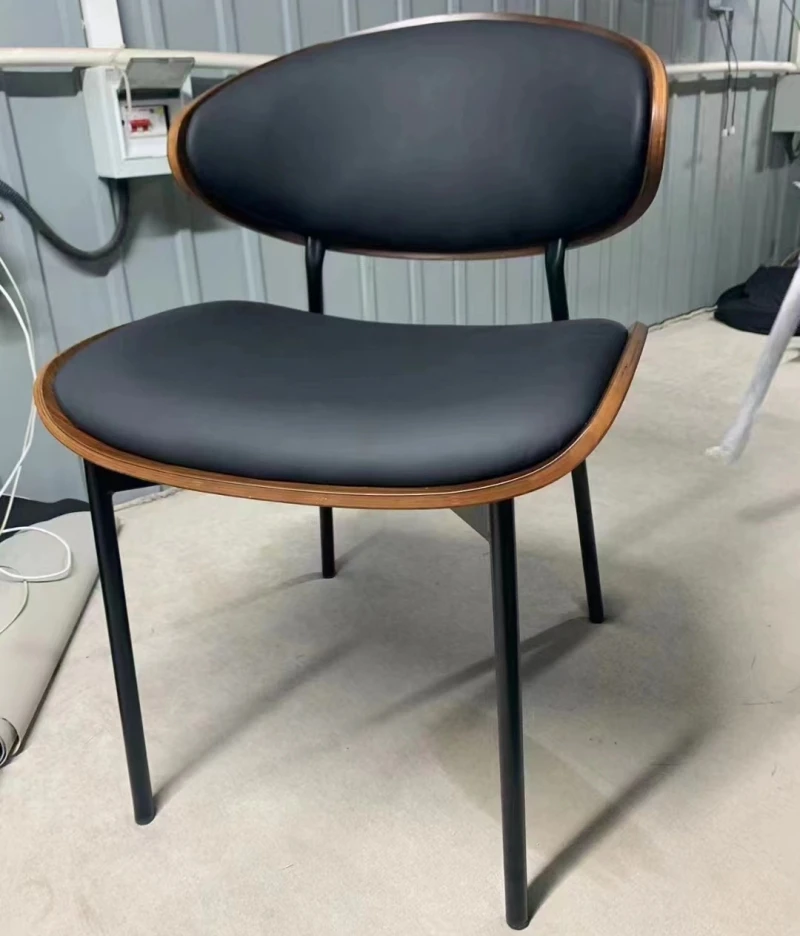 Classic modern design scandinavian metal wood seat  and backrest light grey dining chair with cushion