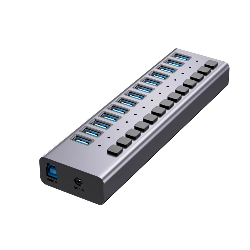 Multifunctional Multiport USB Adapter 7 10 13 16 Ports USB 3.0 hub 5Gbps with Individual Switches for USB Devices