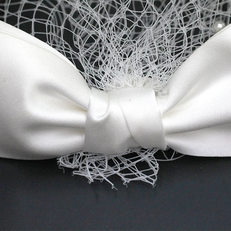 
BH1388 YIWU hera Vintage pearls short Face fishnet veil Bridal Wedding hair bow headband Party Accessories 