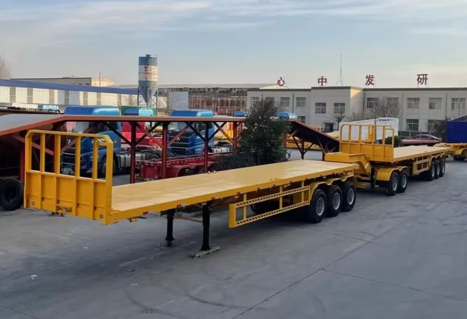 International 2/3/4 Axles 50 Tons 20/40 Foot FT Container Shipping Flat Deck Platform Triaxle Flatbed Truck Semi Trailer