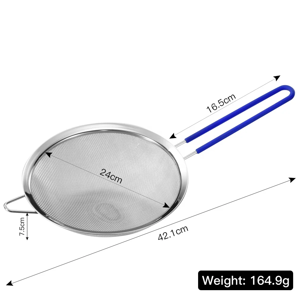 Kitchen Premium Quality S/S Stainless Steel Mesh Colander Flour Sifter Sieve Mesh Strainer with Silicone Handle