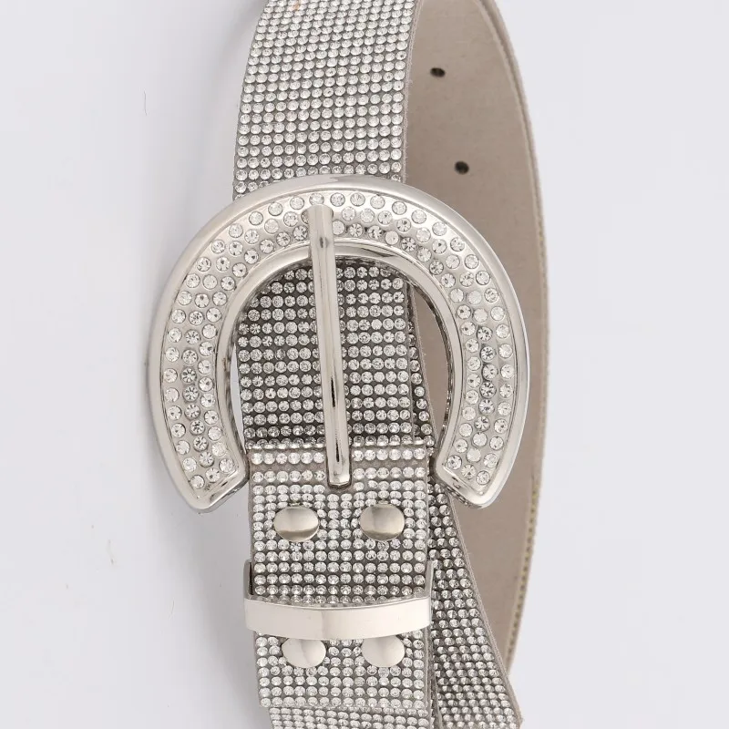 2023 Оптовая Продажа Модный Повседневный Белый Шипованный ремень со стразами Блестящий Пользовательский логотип ремень со стразами