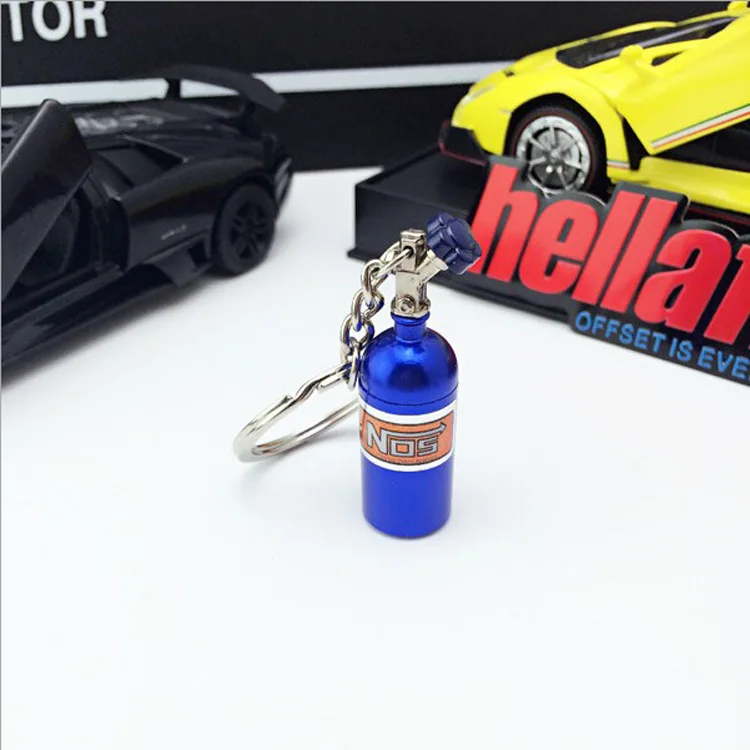 Hot selling nitrogen bottle keychain can be customized creative metal turbo cartoon NOS auto parts metal keychain