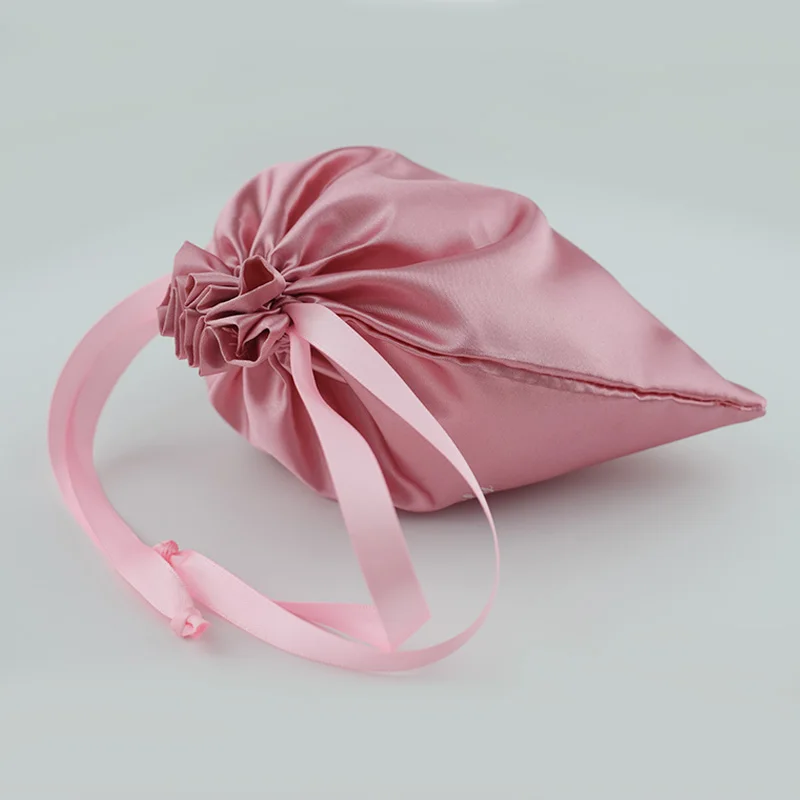 wholesale custom 8*13 inches gift jewelry bag satin drawstring pouch silk stain hairpiece bag