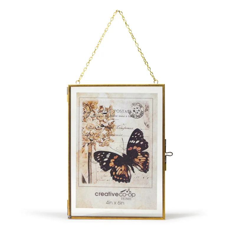 Hanging Pressed Brass Material modern photo frame metal Wall Double Sided Glass Picture Hinged Gold Floating Photo Frame