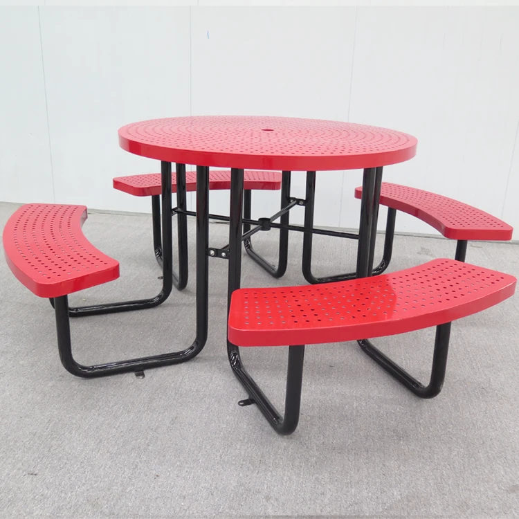 Hot Selling Street Furniture Cast Iron Red Outdoor Round Table Restaurant Tables and Chairs Garden Patio Picnic