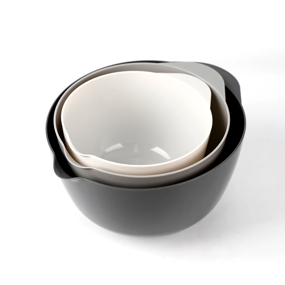 Factory Manufacture 3pcs Non-stick Surface Food Plastic Salad Large Small Mixing Bowl Set