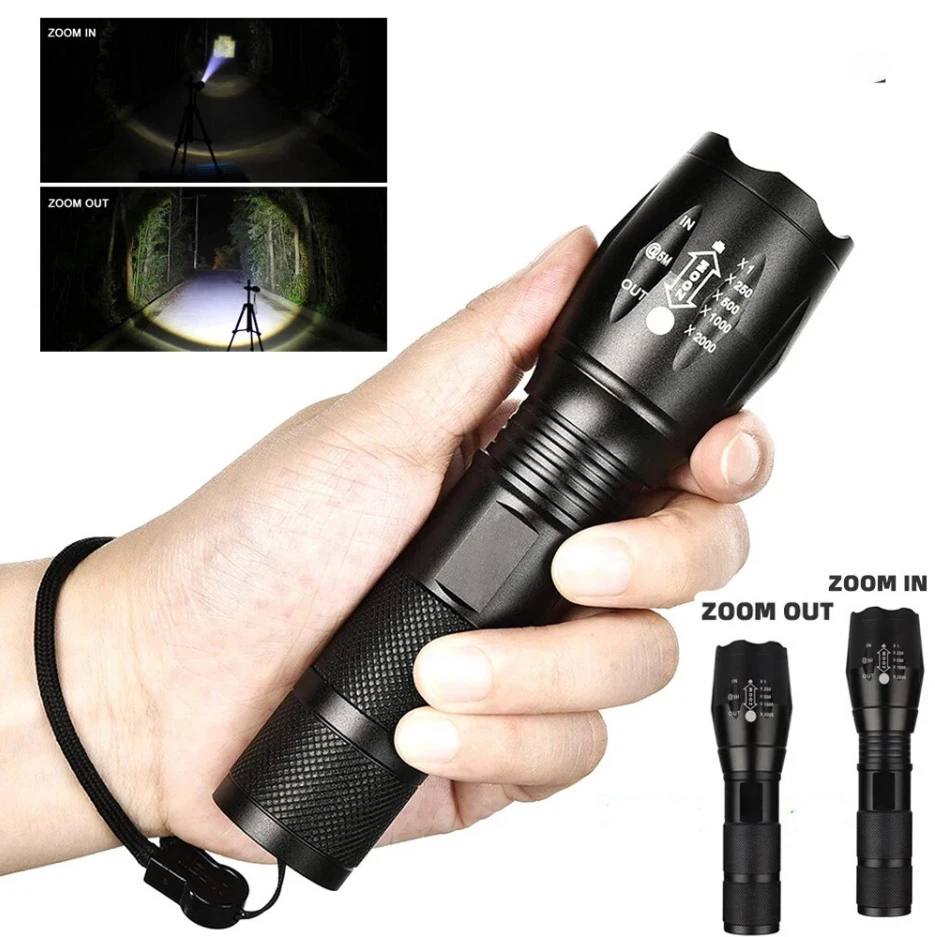 aeternam Super bright T6 zoomable power bank Waterproof  Resistant waterproof rechargeable usb led tactical torch flashlight