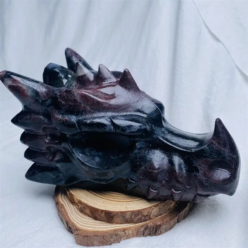 Custom Big Size Natural Crystal Hand Crafts Large Garnet Crystal Dragon Skull Head Crystal Carving For Gifts