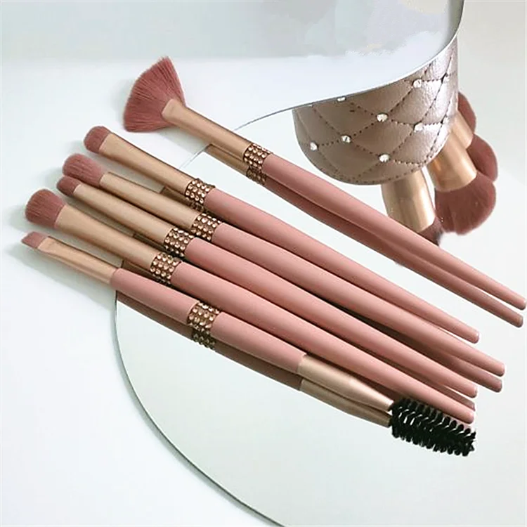 Diamond 10pcs Barrel Human Hair Pink Eco Friendly Natural Crystal Rhinestone Bling Glitter Pink Private Label Makeup Brushes
