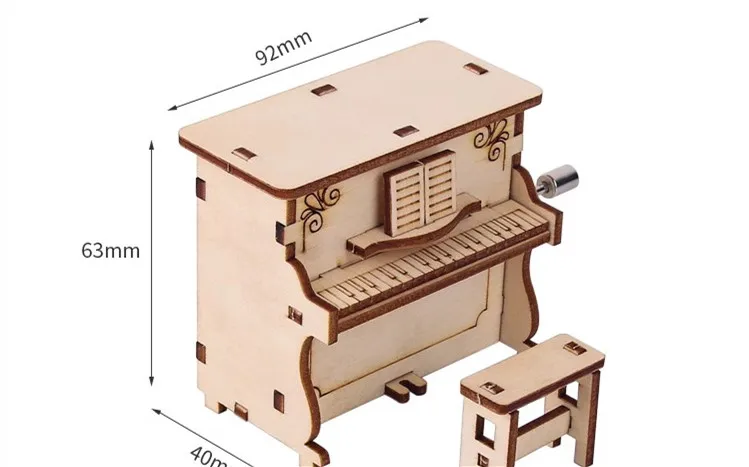 Creative DIY wooden piano music box toys assemble 3d puzzles scientific experiments kits