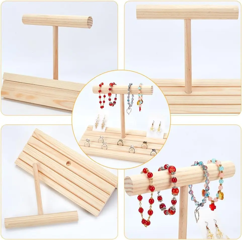 4-Slot Wood Earring Card Holder Bracelet Display Holder Retail Jewelry Display