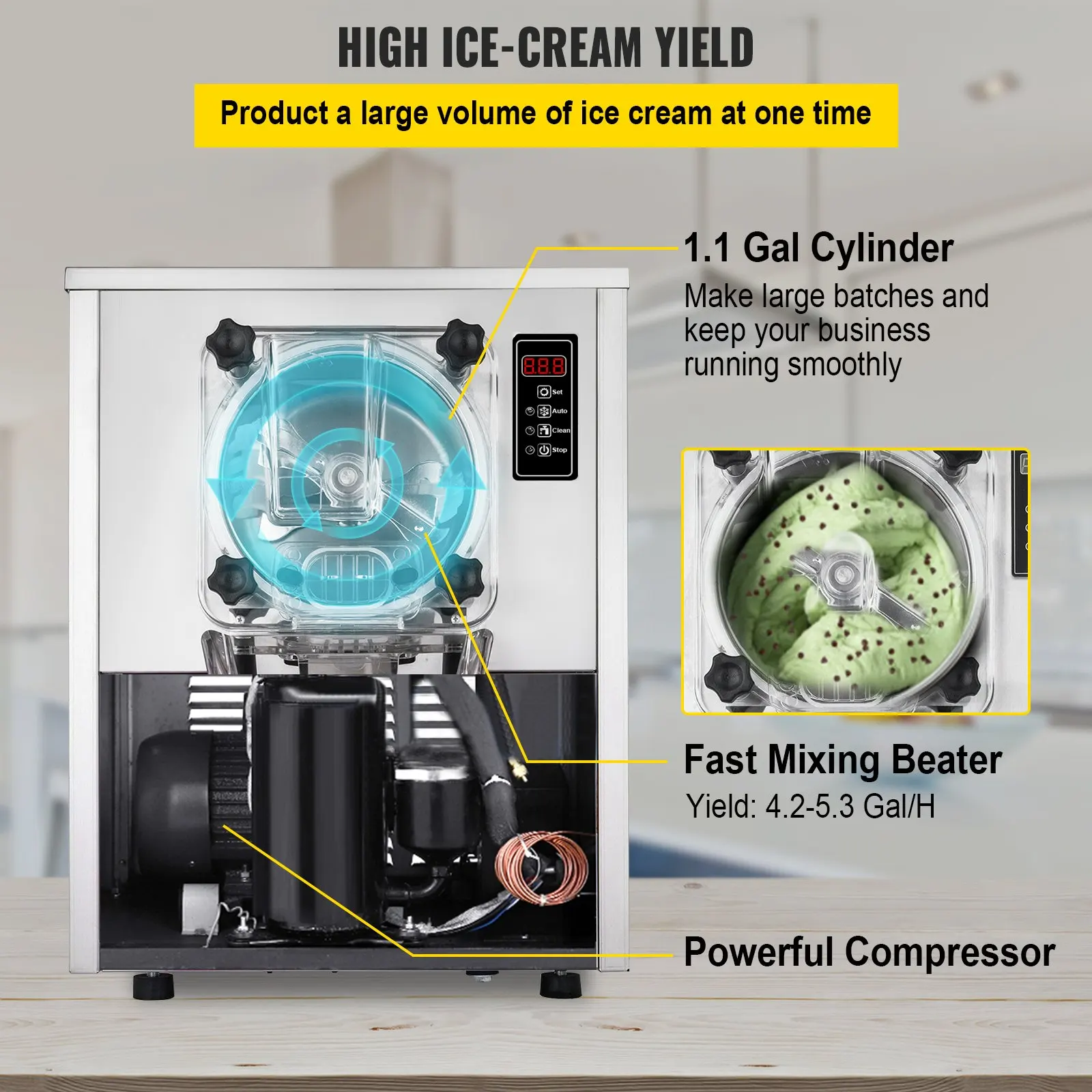 Good Quality YFK-618 VEVOR Commercial Ice Cream Machine 1400W 20/5.3Gallon Per Hour Hard Serve Ice Cream Make