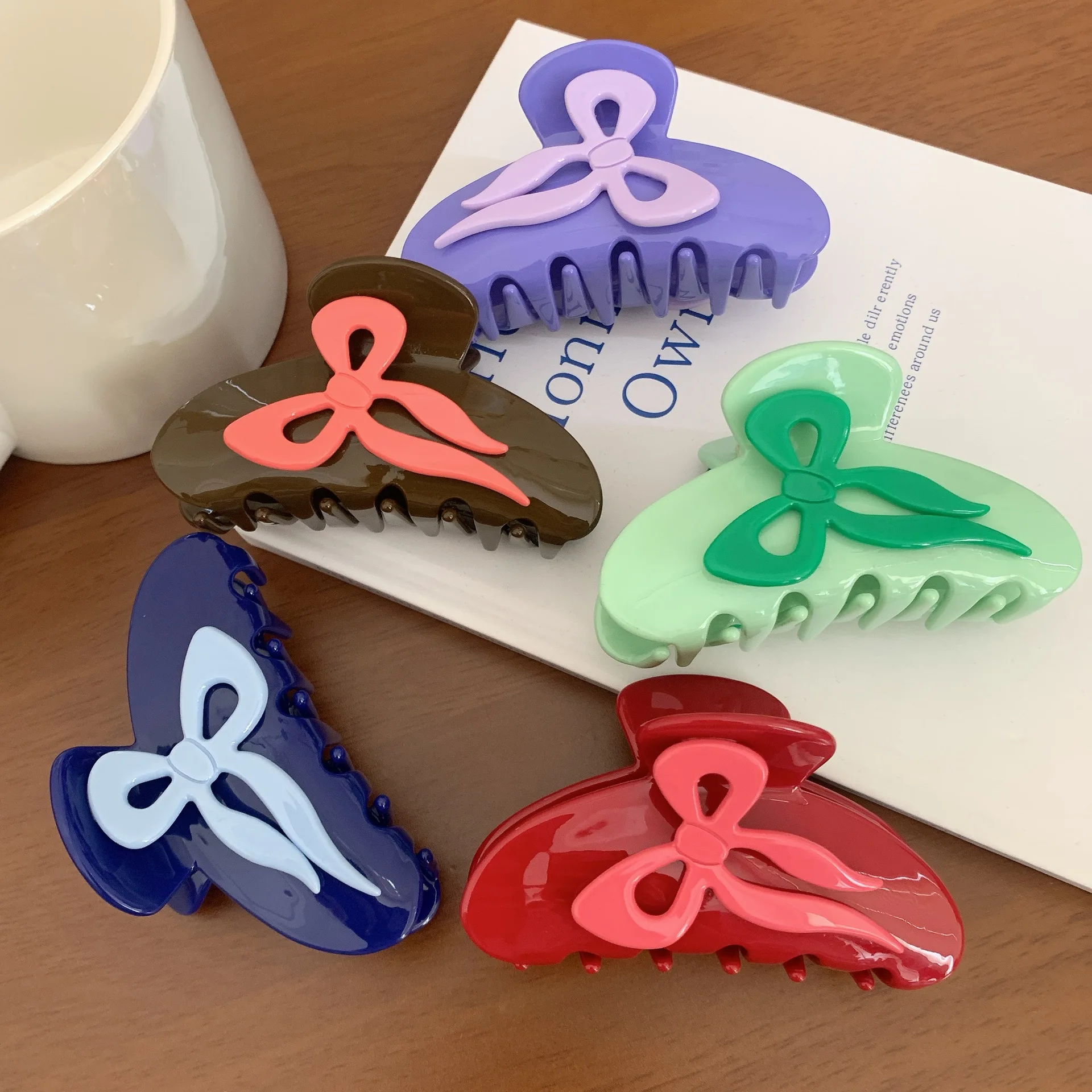 Dowell Korean New High End 3D Effect Bow Shape Acetate Colorful Vintage Hair Clips