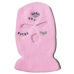 Wholesale Design Knitted 3 Hole Full Cover Face Skimask Mask with Embroidery Logo Winter Hat Ski Mask Custom