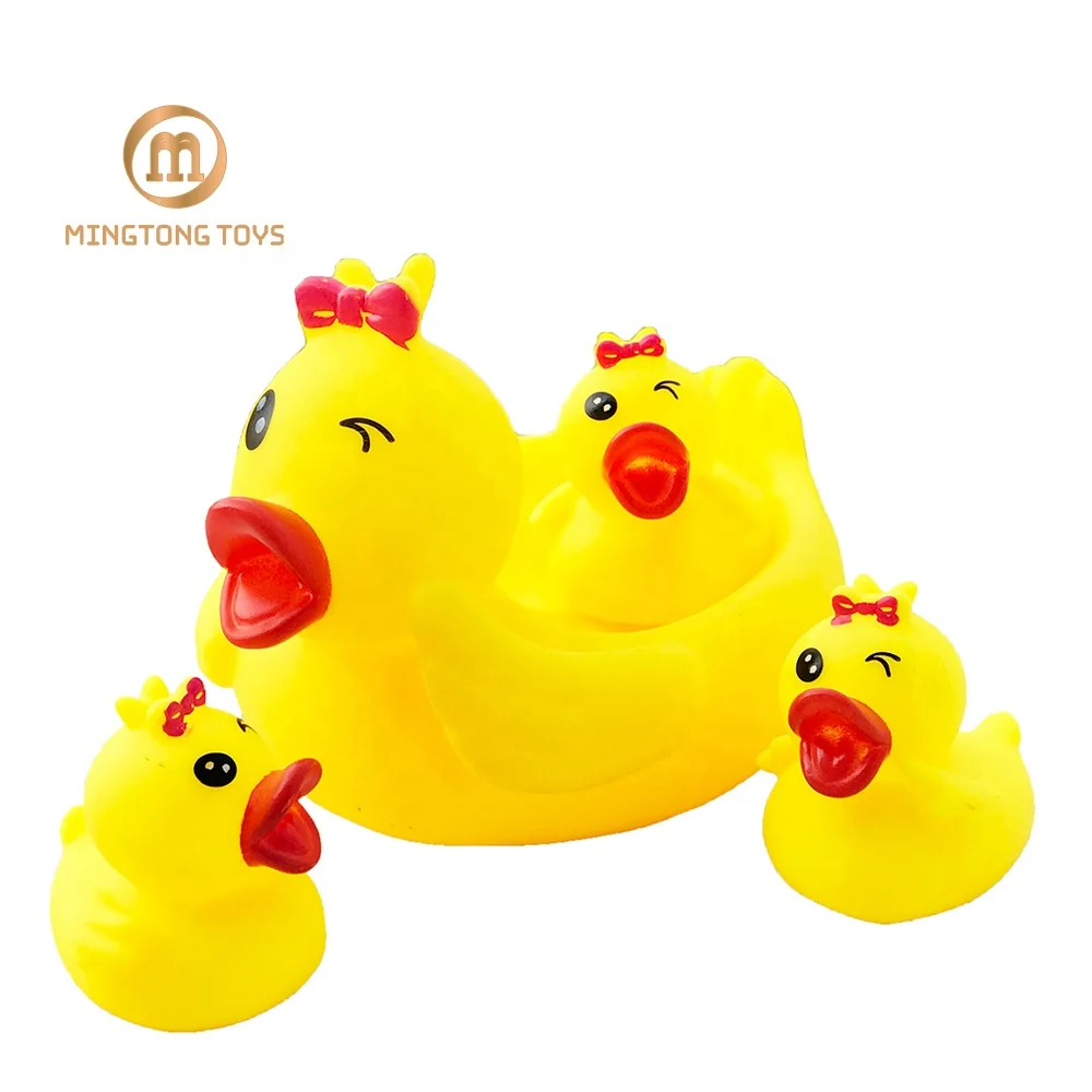 Custom Funny Children 4pcs Mini Floating Baby Bath Toys Rubber Duck With 3 Ducklings
