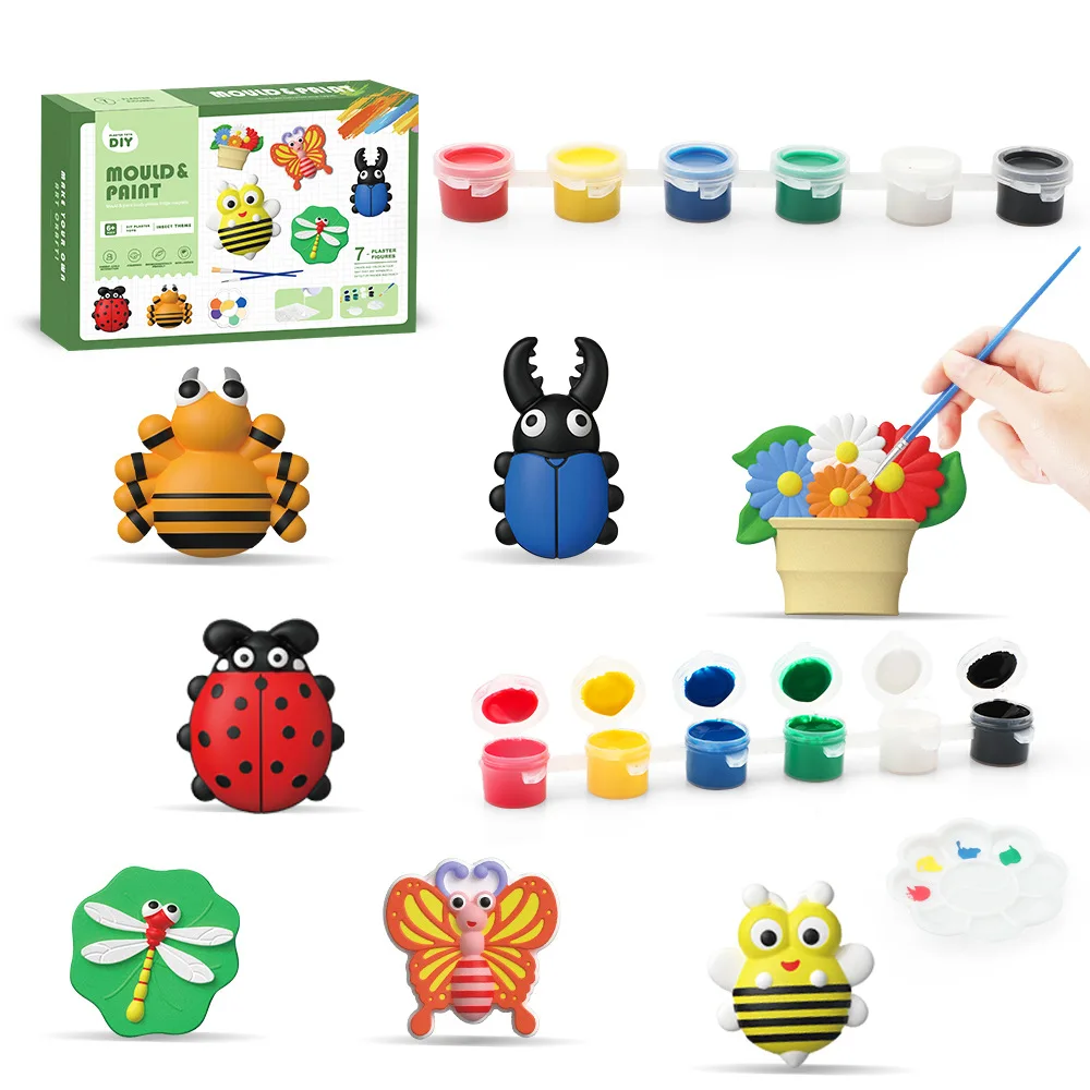 Kids Ceramic Painting Kit Bird Instects Space Vehicles DIY Figurines Arts Crafts Plaster Painting Set Gift Toys Children