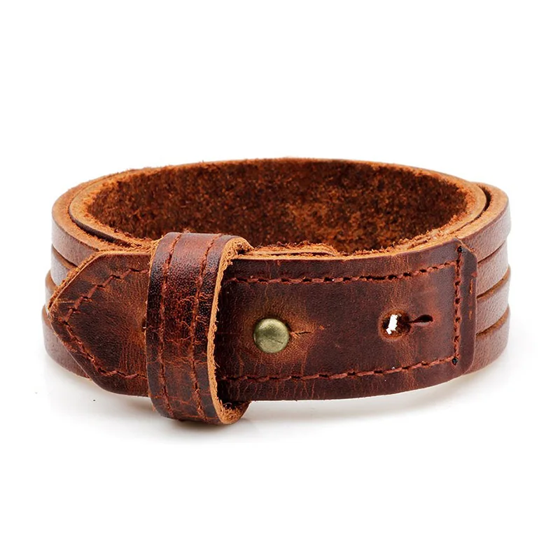 Vintage Punk Genuine Real Leather Bracelet Bangle For Men Handmade Leather Wristband Steampunk Jewelry Mens Bracelets