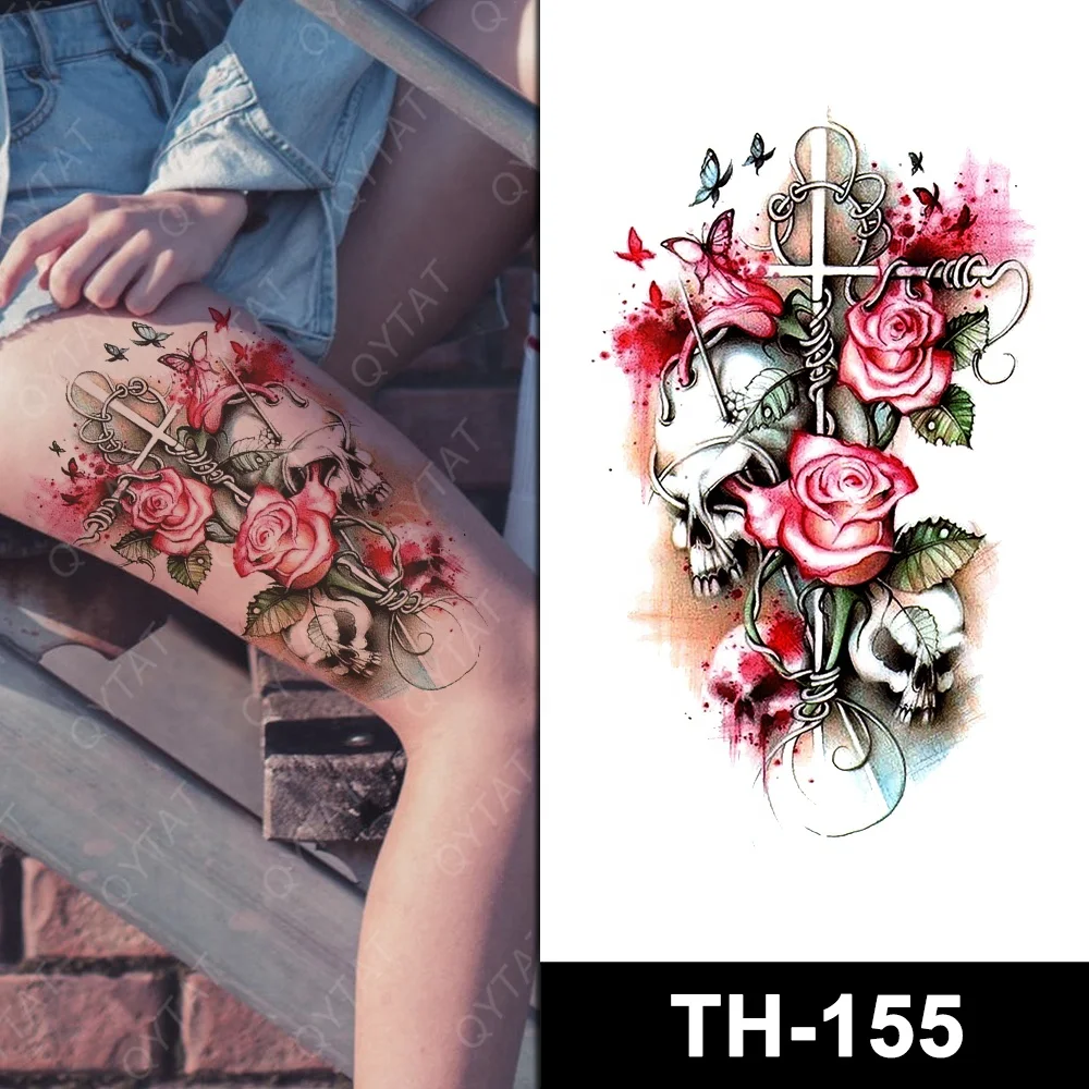 Popular Water Transfer Beautiful Temporary Colourful Ink Printing Flower Rose Tribal Tattoos