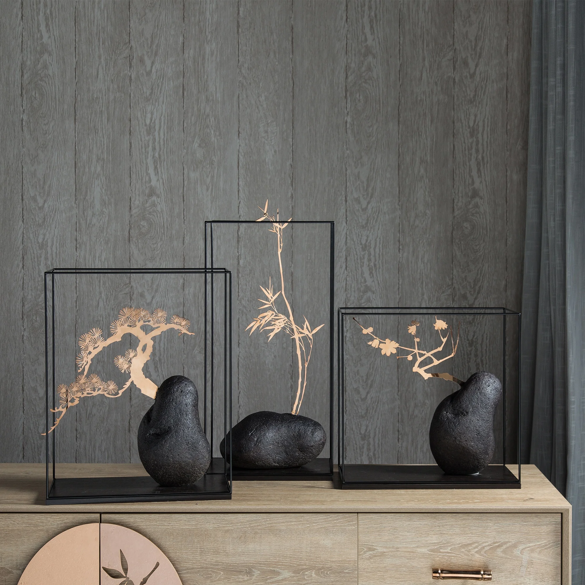 Originality Chinese style resin craft stainless steel sculpture for home decoration