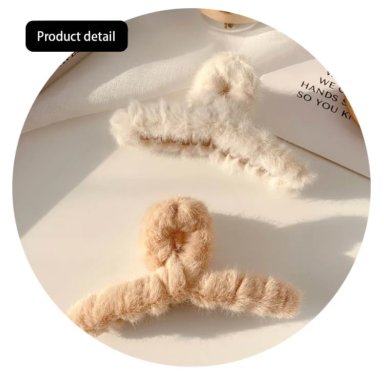 JIRIS Fluffy Faux Fur Designers Large Hair Claw Clips Plush Fancy Colorful Fuzzy Plush Hair Accessories Women Pin For Girls