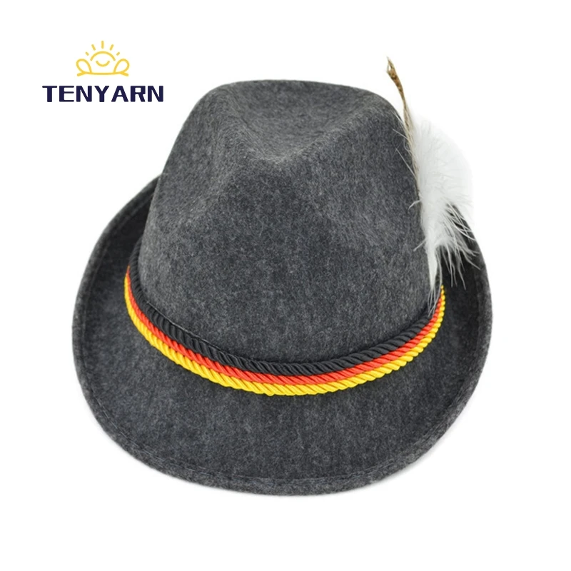 Tenyarn 2023 Feather Decorative Fedora Custom Wool Felt German Oktoberfest Hat China Wholesale