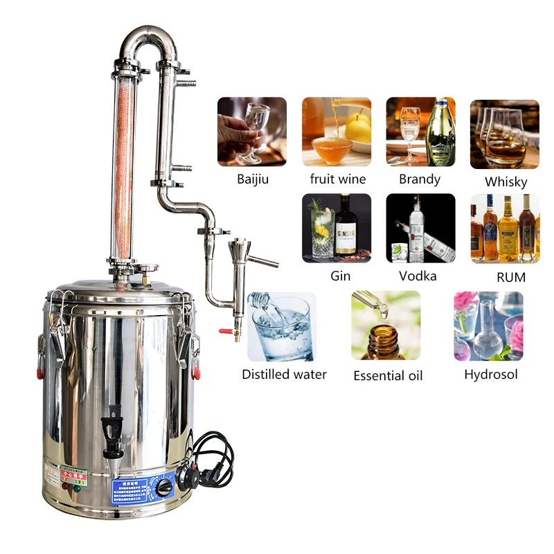 50L plug-in still condenser crystal tower column built-in copper mesh private brewer Alcohol level monitor Distilled liquorer