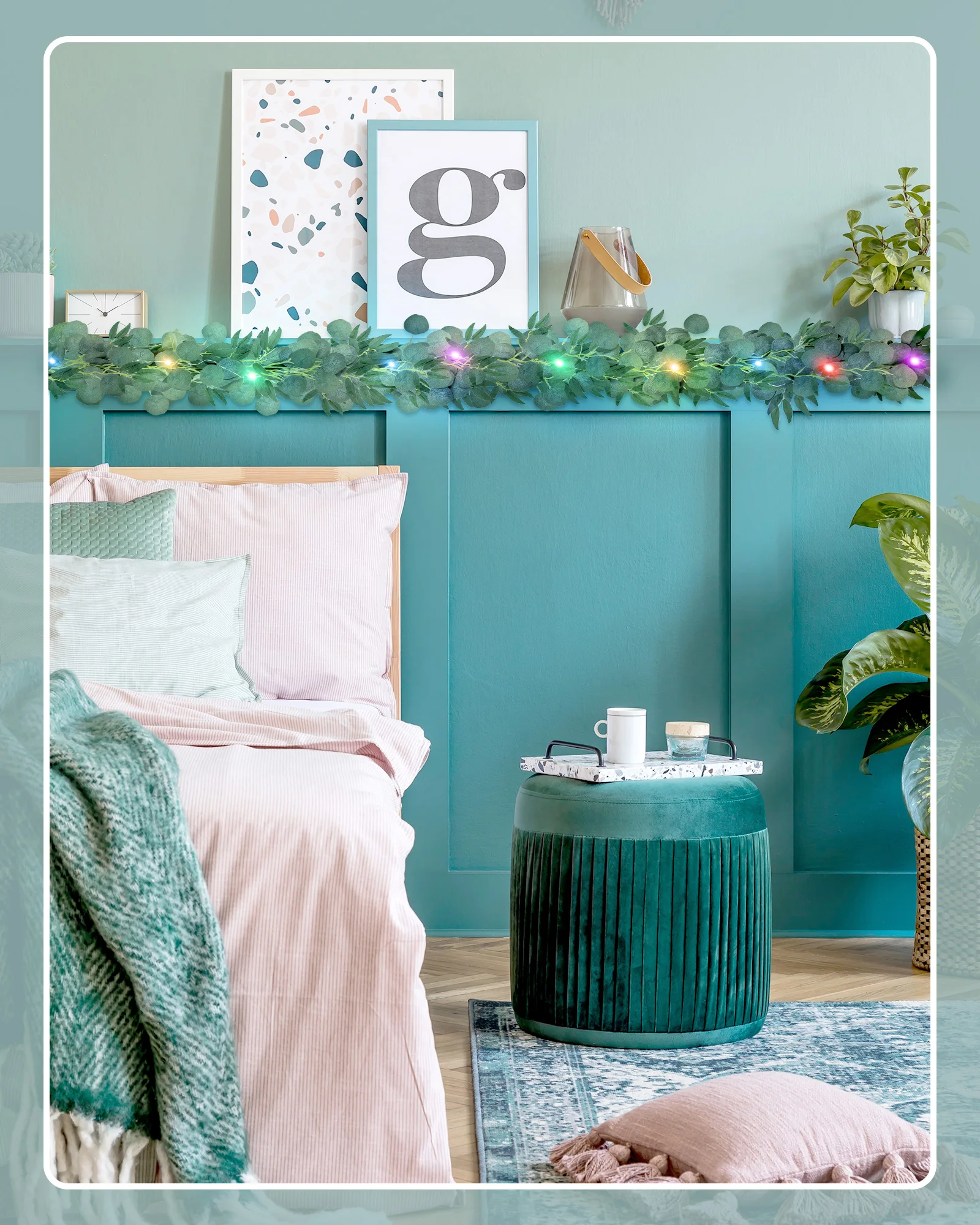 JACKYLED Willow Leaves Eucalyptus Garland Indoor Outdoor Christmas decorative LED RGB fairy String Light