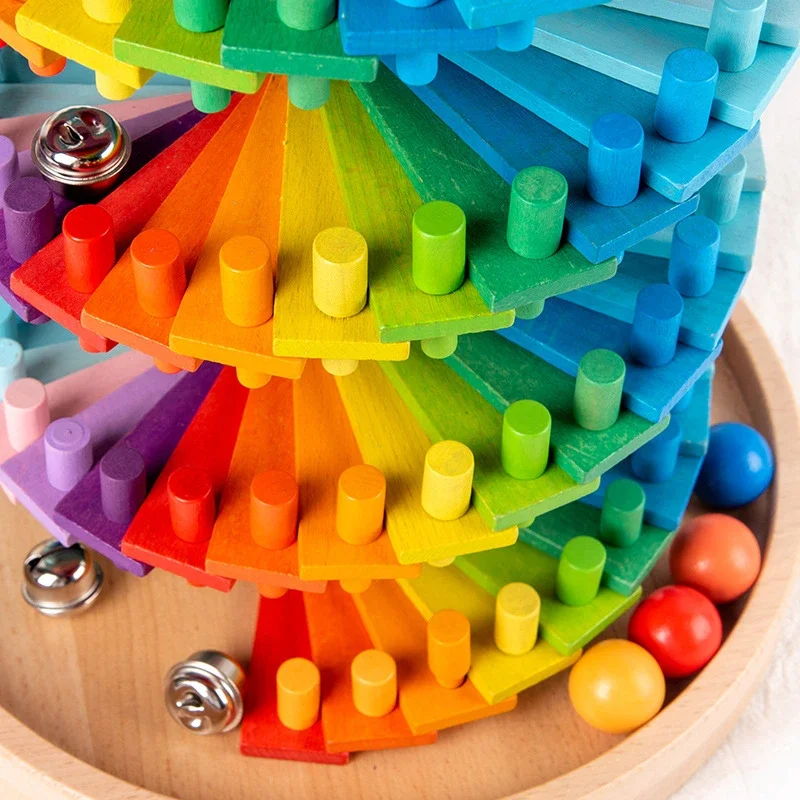 253pcs Wooden Blocks Rainbow Stacking Toys Kids Creative Ball Game Blocks Baby Montessori Educational Toys for Children
