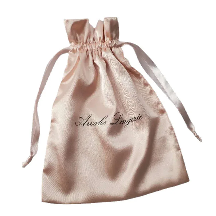 Custom Printed Small Silk Drawstring Bags Silk Bags For Hair Extensions Silk Hair Bags