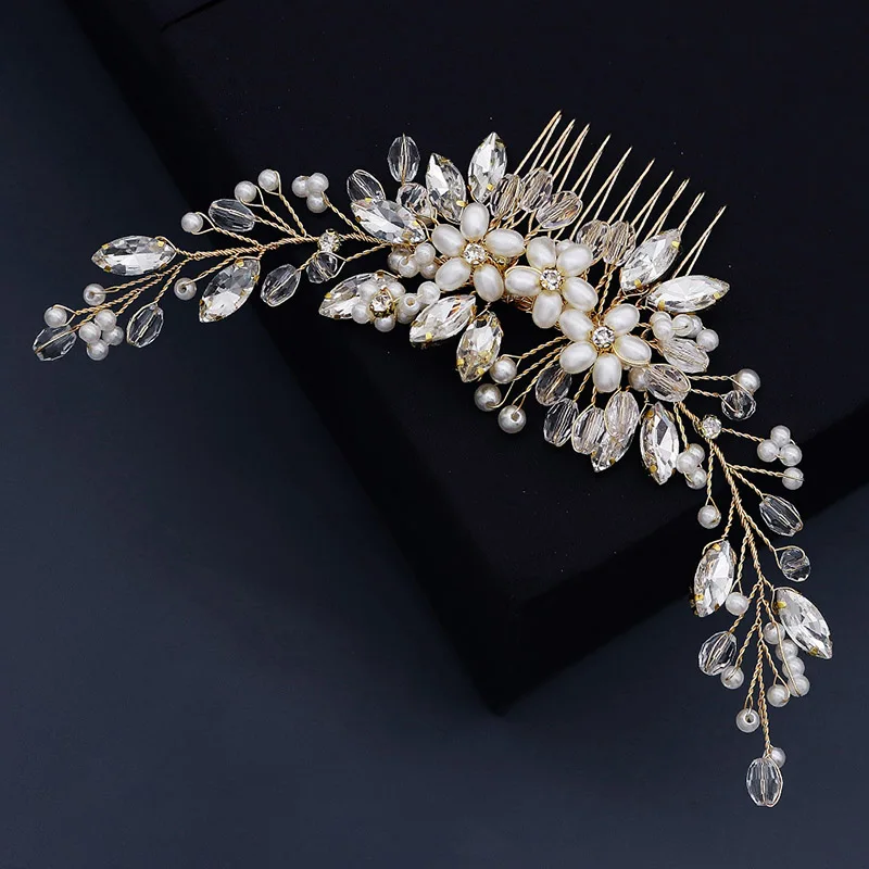 Wholesale Aliexpress Hot Sale Customized Wedding Jewelry Hair Combs Handmade Crystals Pearl Bridal Hair Accessories For Women