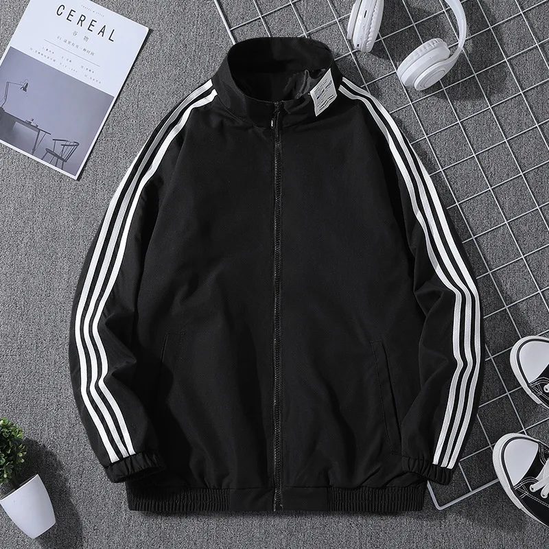 Trendy Korean-Style Cardigan - Solid Color with Three Stripes for Spring and Autumn Wear