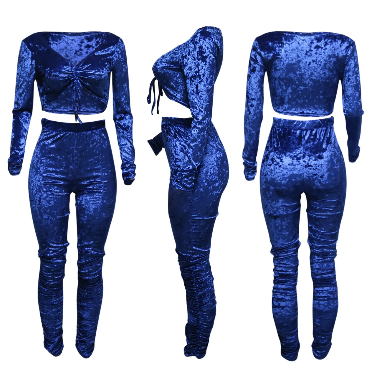 Fall 2021 Women Clothes Suit Two Piece Sets Jogging Femm Velour Tracksuits Leggings Fall Pant Stacked Pants 2 Piece Set Women