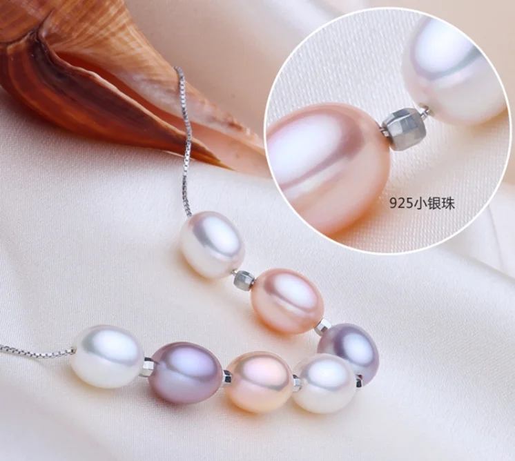 7-8mm 3A grade 925 silver real genuine fresh water natural freshwater rice pearl necklace