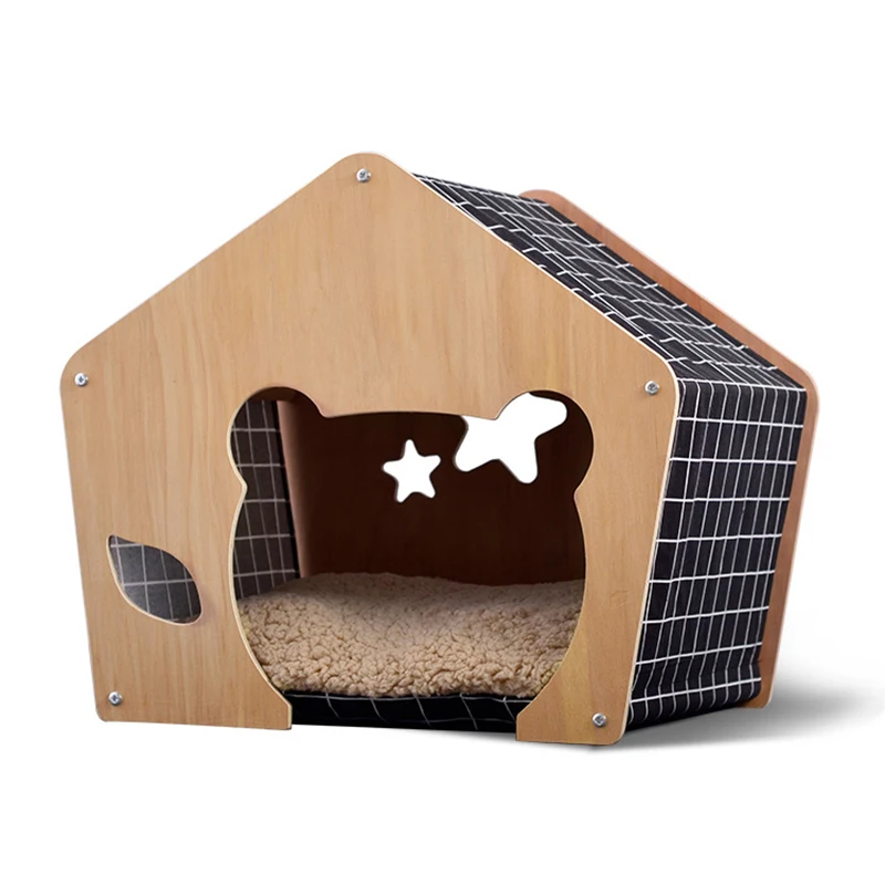Relaxlines Custom Home Style Funny Personalise Pet Bed With Cute Window Pet Cat Dog House With Wood Material