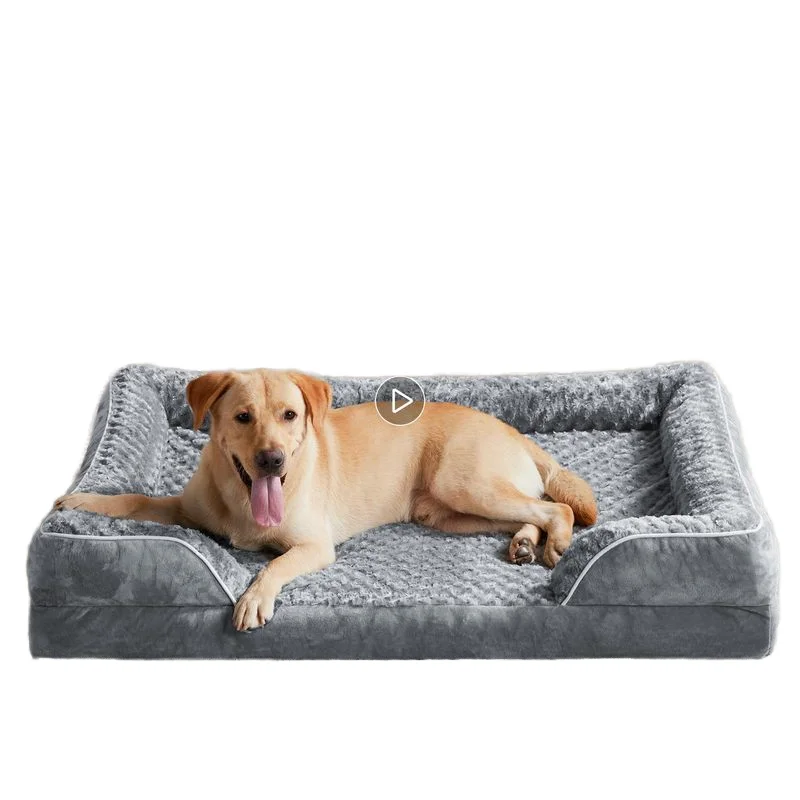 Modern Anti-Stress Orthopedic Memory Foam Large Dog Bed Factory Customized Minimalist Grey Velvet Cat Bolster Pet Furniture