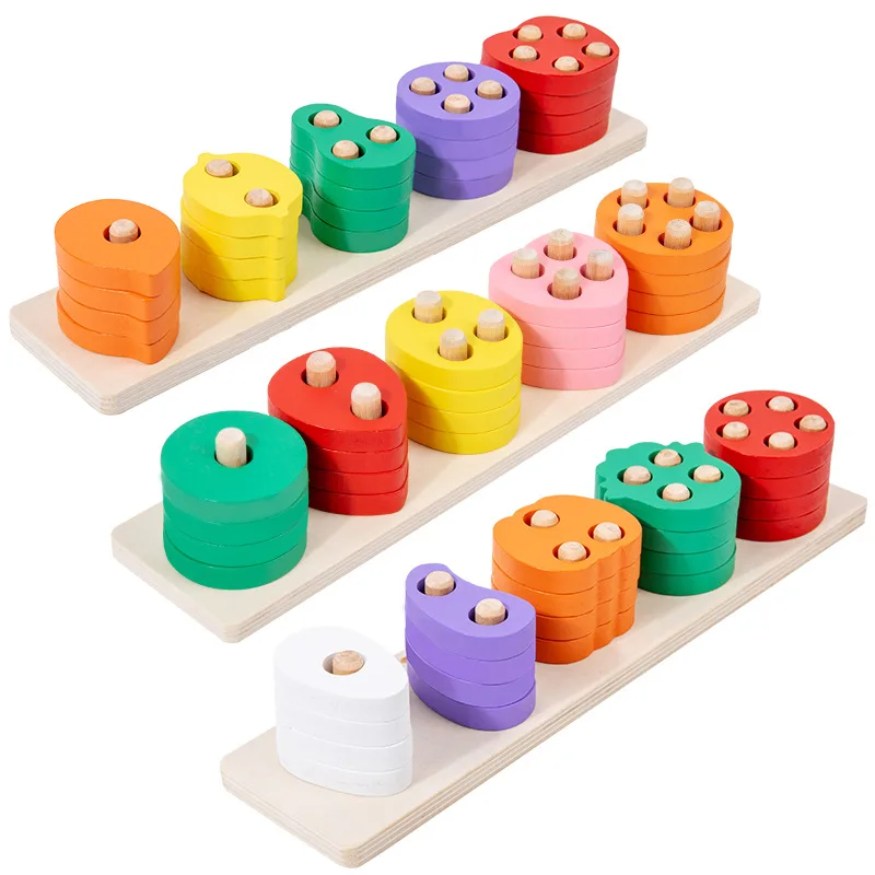 Montessori Toys for 1 2 3 Year Old Educational  Wooden Geometric Shape Stacking Toy Column Blocks Model Toy for kids