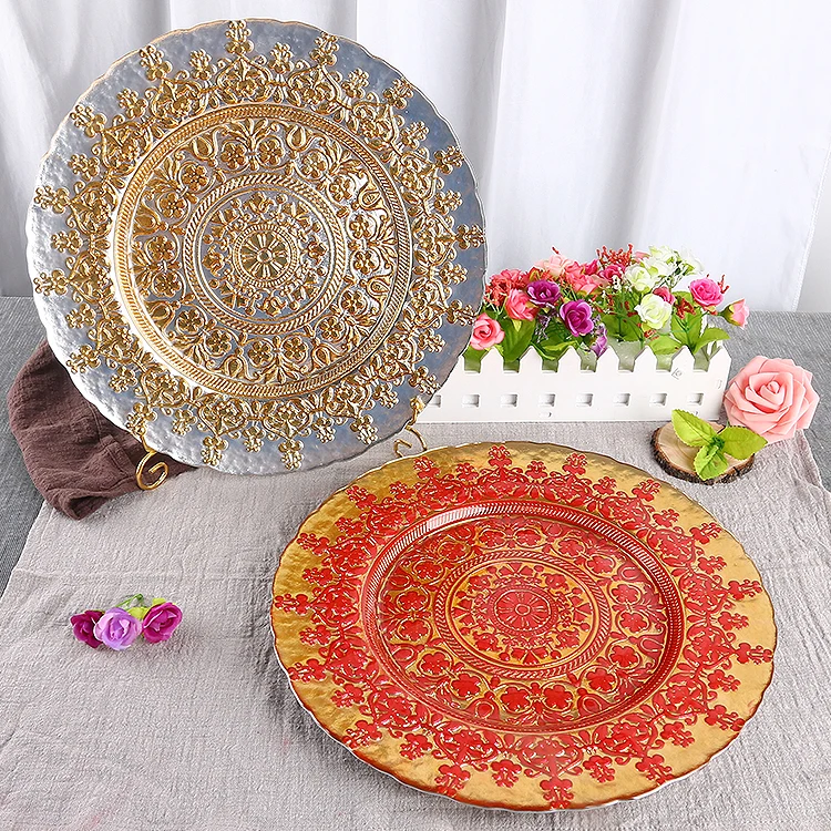 2021 new fancy design wedding charger plates party fashion dinning tableware glass plates for reception event