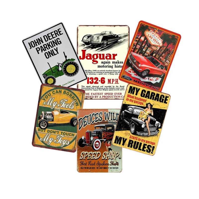Hot Sale Garage Signs Printed Metal Tin Sign Vintage Printing Garage 20 x 30 cm Retro Car Metal Wall Sign for Decor