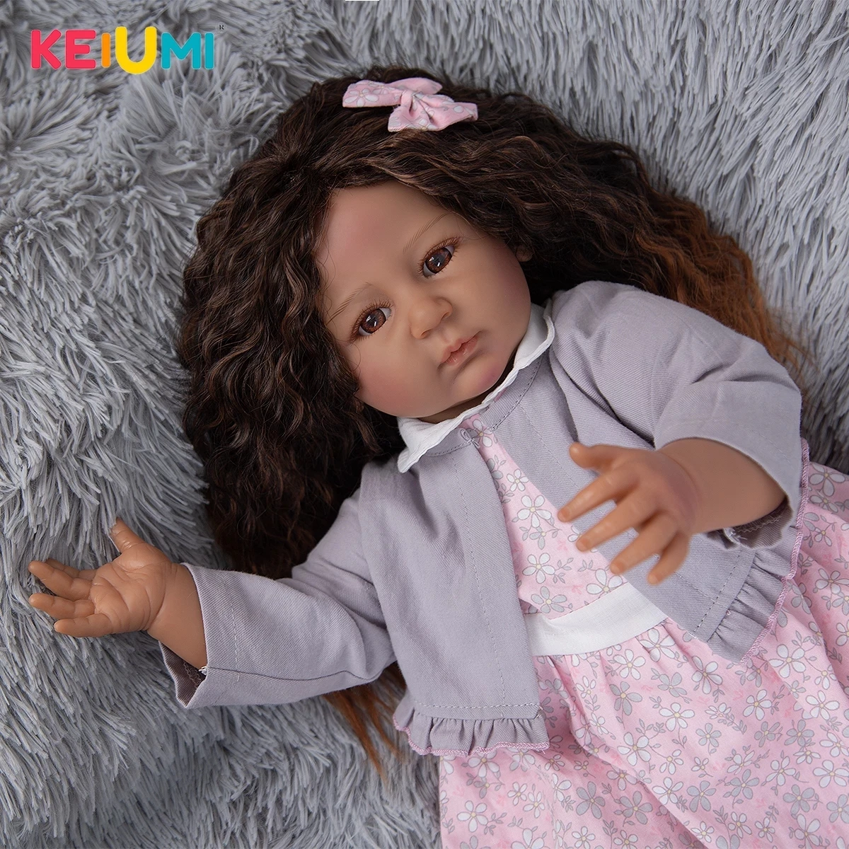 KEIUMI 55 CM Cloth Body Reborn Baby Doll Black Skin Bebe Reborn Dolls Toys for Kids Birthday Gifts