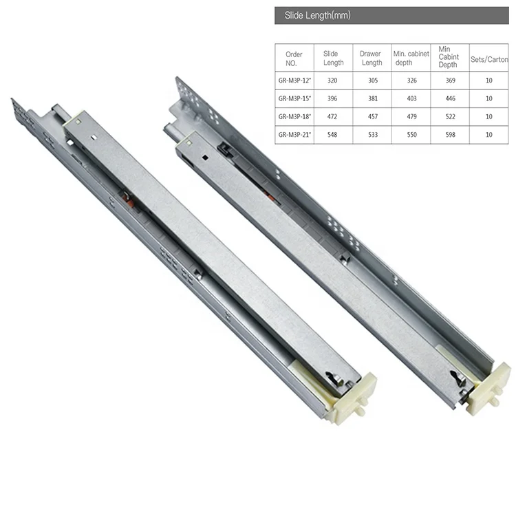 3 Fold Undermount Hidden Full Extension Soft Close Telescopic Damping Drawer Slide Rails