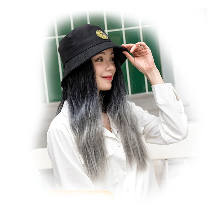 Wholesale chemical fiber wig 20inch Gradient straight hair simulation synthetic hair wigs hat
