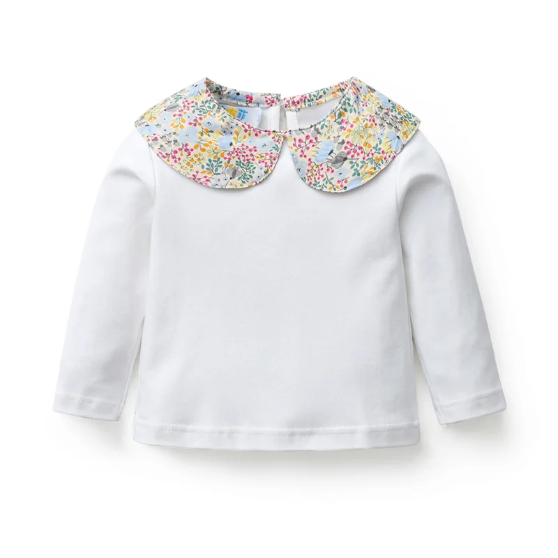 Kids Cotton Blouse for Girls New Baby Girl Basic White Pullover Tops Toddler Long Sleeve Underwear Shirts Peter Pan Collar